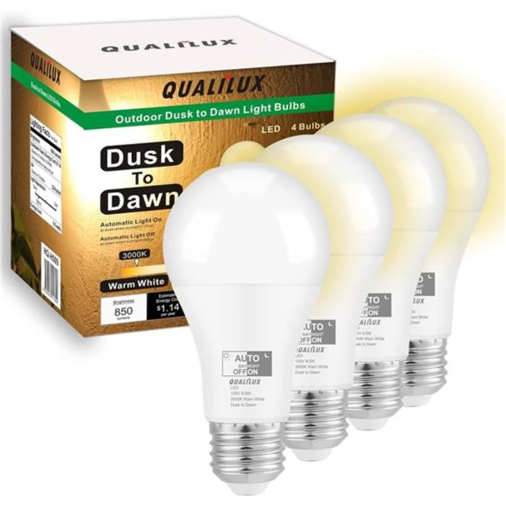 Dusk to Dawn Light Bulbs Outdoor 850 Lumen, 60W Equivalent, 4-Pack